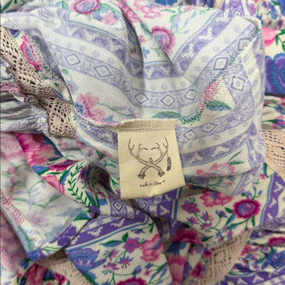 Spell Babushka Floral Lace-Trimmed Strappy Midi Dress in Lavender Size Large - Picture 10 of 12